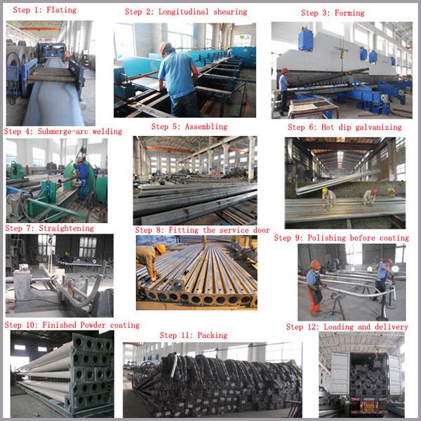 11M 300DaN Stahlmaterial der Stärke Q345 Strommasts 3.5mm für Verteilungs-Energie 69kv 100meters 0