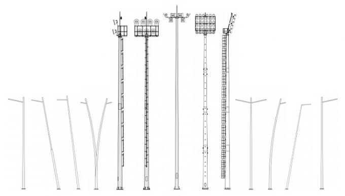 Typischer konischer galvanisierter hoher Mast Pole Headframe 45m für bis 64 Flut-Beleuchtungs-Befestigungen 1