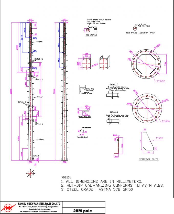 90ft Stahlröhrentelekommunikations-Monopole Freileitungsmast-Pole-Pulver-Beschichtung 0