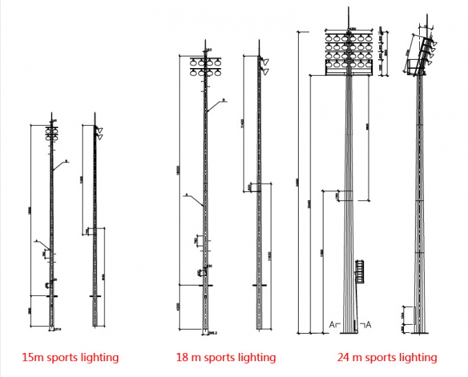 Kundengebundener 50m polygonaler Stadions-Fußball-hoher Mast-Turm-Lichtmast für Fußball-Stadion mit 40 Lichtern 2