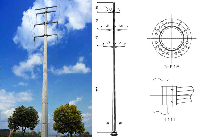 Freileitungsmast 110kv Telekommunikations-Antennen-Stahl- Mono-Pole-Turm für Handy-Signal 2