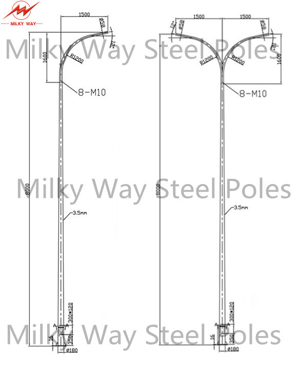 8 Straßen-StraßenlaternePolen, galvanisiertes Stahl-Schweißen M 10m 11.8m Polen AWS D1.1 3