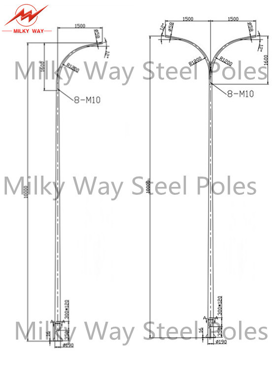 8 Straßen-StraßenlaternePolen, galvanisiertes Stahl-Schweißen M 10m 11.8m Polen AWS D1.1 4