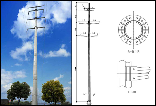 Höhen-konischer Electric Powers Pole 5mm Dans 15M Galvanisations-Standard 1250 Stärke-ASTM A123 0